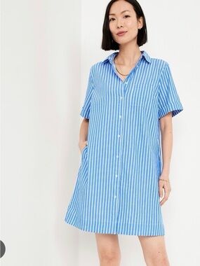 Old Navy Blue & White Stripe Button-Front  Dress